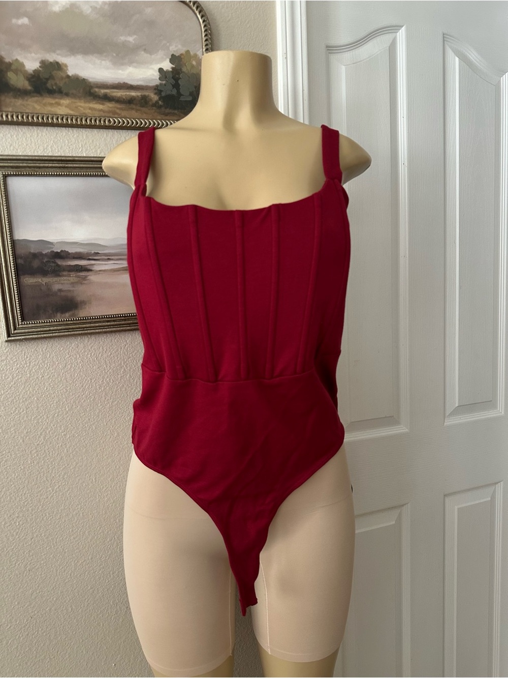 Guess Burgundy Red Corset-Style Tank Bodysuit